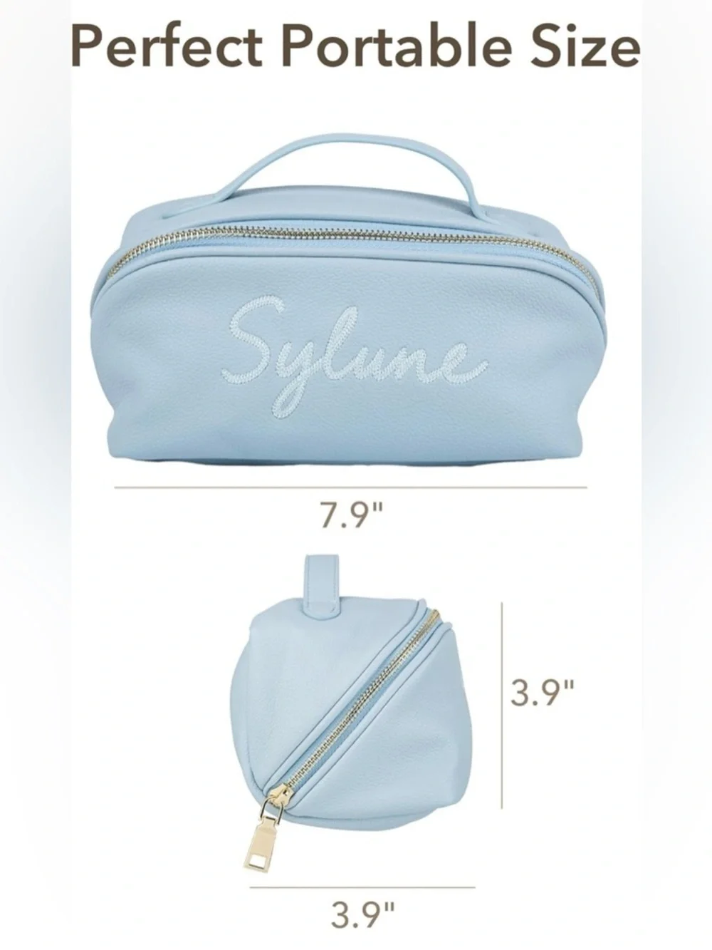 Sylune Classic Makeup Bag , Pebbled Faux Leather ,  Camel Brown